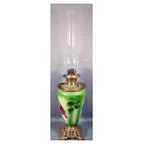 Antique Consolidated Oil Lamp With Glass Hurricane Shade, 31" Tall