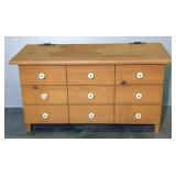 Chest With Hinged Top, Faux Drawers Front, Country Hearts On Side, 14" H x 26.5" W x 12" D