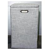 Upholstered Bin/Hamper With Hinged Lid And Side Handles, Button Tuff Top, Fabric Lined Interior, 26"