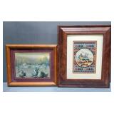 Pueblo Scape Foil Art, Framed, 11.5" W x 9.5" H, And Native American Needlepoint, Framed And Matted,