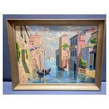 Vintage Venice Italy Paint By Numbers On Wood, Framed, Qty 2, Both Measure 27" W x 21" H