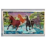 Stained Glass Style Art Of Horses Running Through Water, 23.75 x 13.75