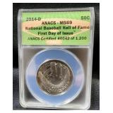 2014(D) National Baseball Hall Of Fame 50 Cent Proof Coin, 1st Day Of Issue, ANACS Certified MS69, #