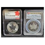 2019 Canada 5 Dollar 1 Oz. .9999 Fine Silver Maple Leaf Coin, PCGS PR70, And 2018 Canada 5 Dollar 1 