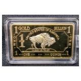United States Of America 1 Troy Ounce 500 Mil Thick .999 Fine Gold Clad Buffalo Art Bar