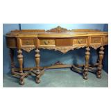 Rockford Carved Wood Sideboard With Three Dovetailed Drawers And Metal Drawer Pulls, 44" X 88" X 22"