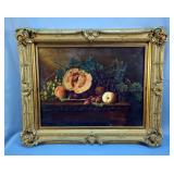 Antique George Grosvenor Bullock, British Artist c. 1810-1859 Still Life Fruit Canvas Painting In Ge