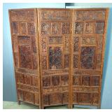 Carved Wood 3 Panel Privacy Screen, 66" X 60"