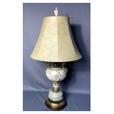 Hand Painted Porcelain Urn Style Lamp With Brass Base, 33" Tall, Powers On