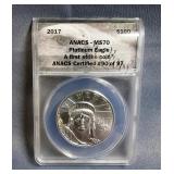 2017 US $100 One Ounce Platinum Eagle First Strike Coin, ANACS Certified #90 Of 97