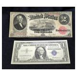 1917 $2 Dollar Large US Note And 1957 US $1 Silver Certificate