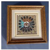 Authentic Framed Navajo Sand-Painting 7" x 7", And Hand Carved Wood Relief Wall Decor, 11.5" x 26"