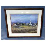 Country Farm House Print, Framed Under Glass, 21" X 17"