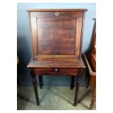 Antique Walnut Secretary Desk With Key, 50.5" x 25" x 16"