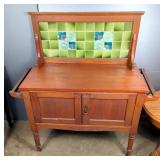 Wash Stand With Tile Backsplash And 2 Door Storage On Castors, 45.5" x 43" x 18.5"