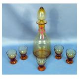 Glass Decanter With Stopper, 10" Tall, And Glasses, 2.5", Qty 5