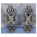 Wrought Iron Wall Candle Sconces 9" x 16 ", Qty 2