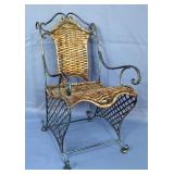 Metal Doll Chair With Wicker Back And Seat, 20" x 10" x 13"