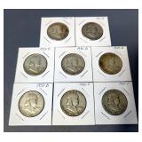 Franklin Half Dollars, Qty 8, Including 1949 P, 1950 D, 1951 S, 1951 P, 1952 D, 1952 S, And 1953 D