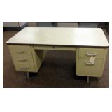 Vintage Mid Century Modern Double Pedestal Metal Office Desk, Some Cosmetic Damage, 28.75"T x 60"W x