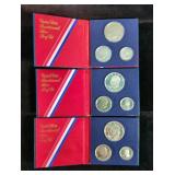 US Bicentennial Proof Sets, Qty 3, Each Set Contains 3 Coins, Each Coin Is 40% Silver