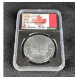 2020 W Canada 1 Ounce .999 Fine Silver $5 Burnished Maple Leaf Proof Coin, NGC Certified MS70, Signe