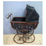Antique Steel And Wood Framed Baby Doll Carriage, 36" x 26" x 12", Sun Shade Is Foldable
