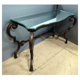 Sofa Table With Scallop Edged Metal Base And Removable Glass Top, 34" x 61" x 22.5"