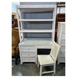 Henry Link Boho Chic Wicker Rattan Glass Top Writing Desk With 4 Drawers And Chair, 30" x 46.5" x 19