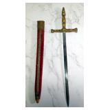 Dagger With 12" Blade And Brass Handle, With Sheath