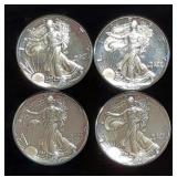 2000 From The Mind Of Man Silver Rounds, Qty 4, Obverse Has Walking Liberty Image, Each Is 1 oz .999
