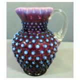 Fenton Quilted Plum Vase Signed Nancy Fenton, And Fenton Plum Hobnail Pitcher c. 1950s-60s