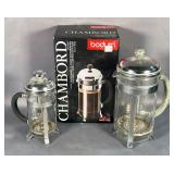 Bodum French Press 8 Cup Coffee Maker, Qty 2, One In Box, And Bodum French Press 4 Cup Coffee Maker
