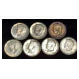 1964 Kennedy Half Dollars, Qty 7