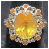 Sterling Silver Ring With Citrine Gemstone, Size 6 3/4, Approx 5.00 g Total Weight Includes Stone