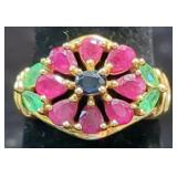14K Gold Rdl Plated Ring With Floral Stone Design, Size 6 1/2, Approx 3.86 g Total Weight Includes S