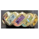 10K Gold Ring With Assorted Stones, Size 5 3/4, Approx 3.72 g Total Weight Includes Stones