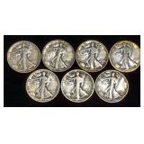 Walking Liberty Half Dollars, Qty 7