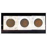 1939 Coronet Head Large Cents, Qty 3