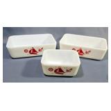 McKee Red Sailboat Milk Glass Refrigerator Dishes And Salt & Pepper Shakers, Total Qty 5 Pieces