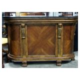 Curved Wood Front, Claw Footed Full Size Stationary Bar, Braided Decor, Marble Style Top