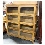 Vintage Mission Style Macey Barrister Rare Double Section 4 Stack Lawyer Bookcase, Ogee Feet