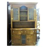 Pulaski Keepsake Lighted Honey Oak China Cabinet/Hutch, Glass Doors, Unique Pulls, 2 Pcs, 78" x 49"w