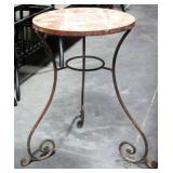 Outdoor Patio Cobblestone Style Side Table w Curved Metal Legs, 27" Tall