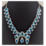 Electric Blue Quartz Squash Blossom Necklace, 24 Stones