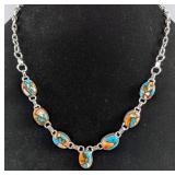 Spiny Oyster Turquoise Necklace, 7 Stones, 20" Length