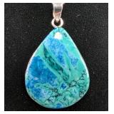 Natural Ocean Agate Cabochon Pendant - 925 Silver Mounting and 20" Sterling Silver Chain 