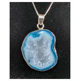 Natural Seafoam Agate Cabochon Pendant - 925 Silver Mounting and 20" Sterling Silver Chain