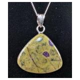 Natural Atlantisite Cabochon Pendant - 925 Silver Mounting and 20" Sterling Silver Chain