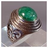 Oval Green and Blue Opalescent Ring - 925 Silver, Size 7